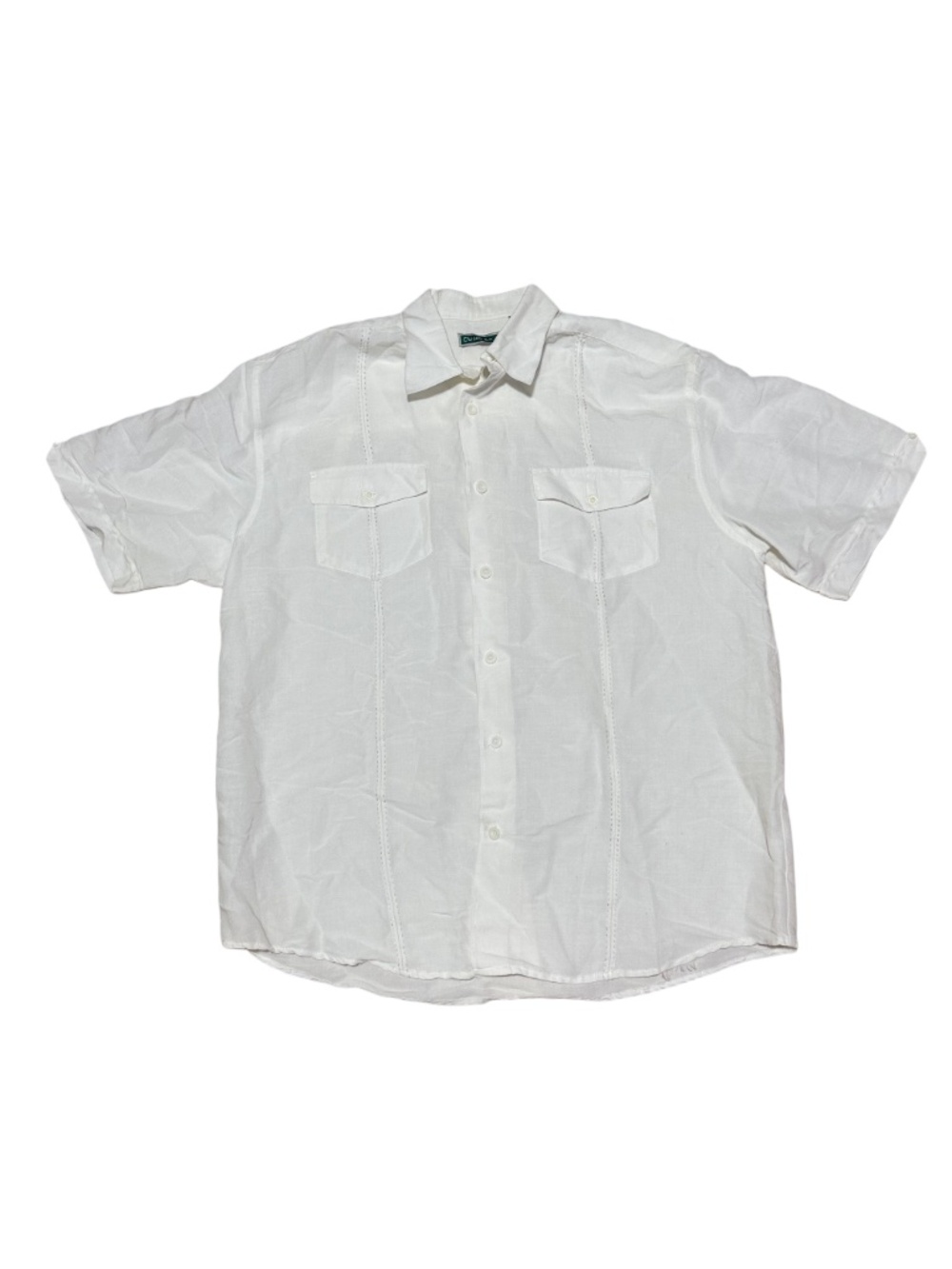 Cubavera Men Guayabera Shirt White Short Sleeve Ramie Rayon Button Down | Large